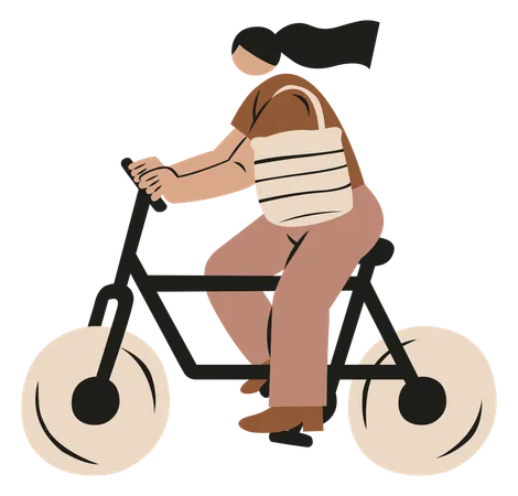 Woman riding cycle with eco bag  일러스트레이션