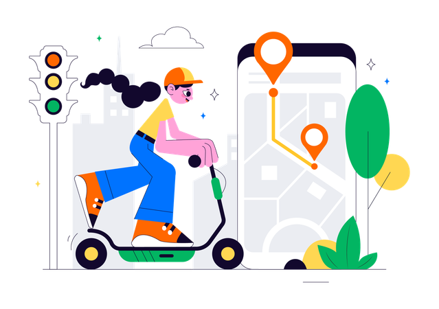 Woman riding Electric Scooter  Illustration