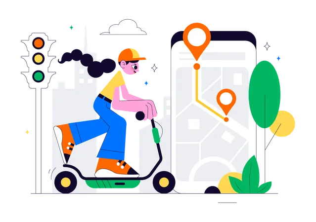Woman riding Electric Scooter  Illustration