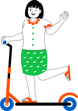 Woman Riding Electric Scooter  Illustration