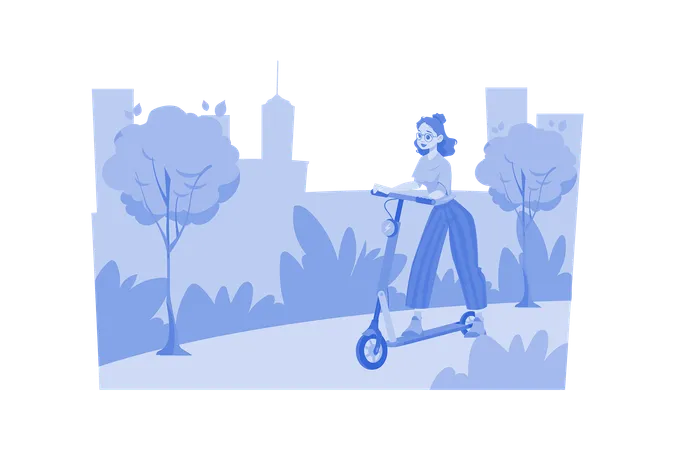 Woman Riding Electronic Vehicle Scooter  Illustration