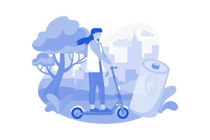 Woman Riding Electronic Vehicle Scooter Illustration