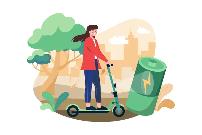 Woman Riding Electronic Vehicle Scooter Illustration