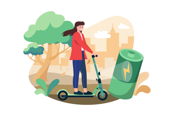 Woman Riding Electronic Vehicle Scooter  Illustration