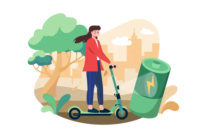 Woman Riding Electronic Vehicle Scooter  Illustration