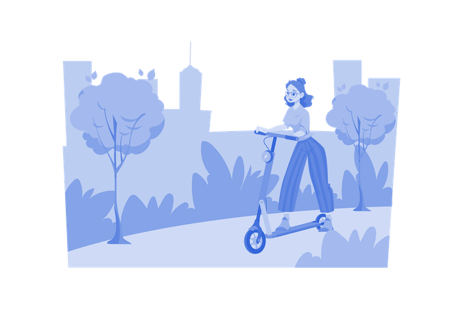 Woman Riding Electronic Vehicle Scooter  Illustration