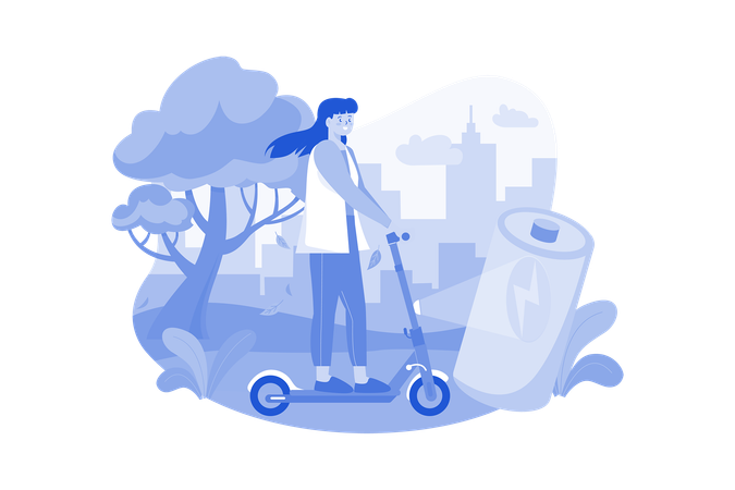 Woman Riding Electronic Vehicle Scooter  Illustration