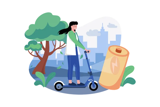 Woman Riding Electronic Vehicle Scooter  Illustration