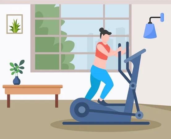 Woman riding gym bike Illustration