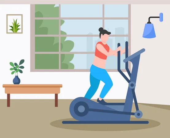 Woman riding gym bike  Illustration