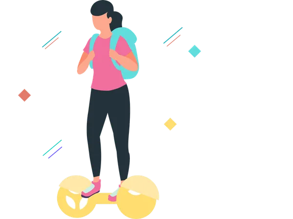 Woman riding hoverboard  Illustration