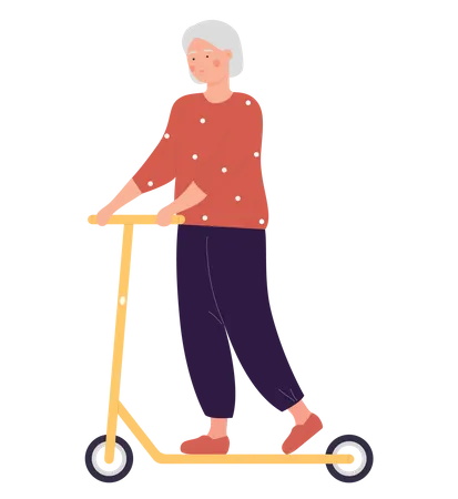 Woman riding kick scooter  Illustration