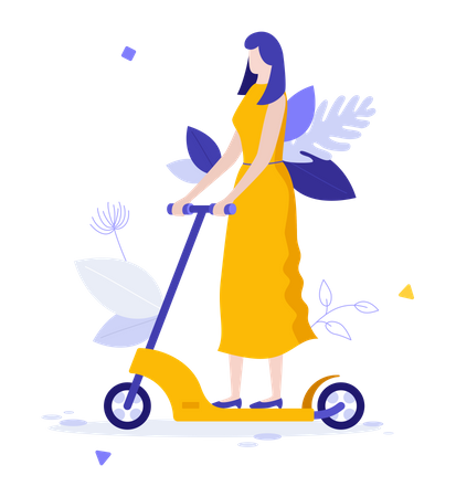 Woman riding kick scooter  Illustration