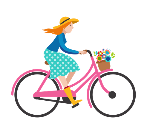 Woman riding on bicycle Illustration