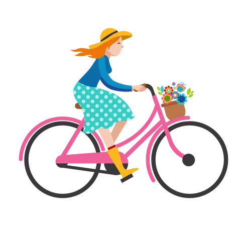 Woman riding on bicycle Illustration
