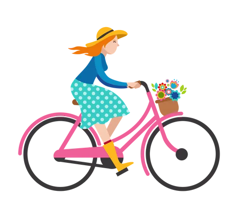 Woman riding on bicycle  Illustration