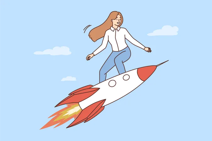 Woman riding on rocket  Illustration