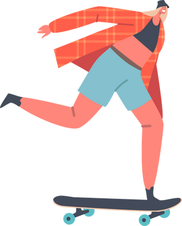 Woman Riding on Skateboard Training Extreme Stunts  Illustration