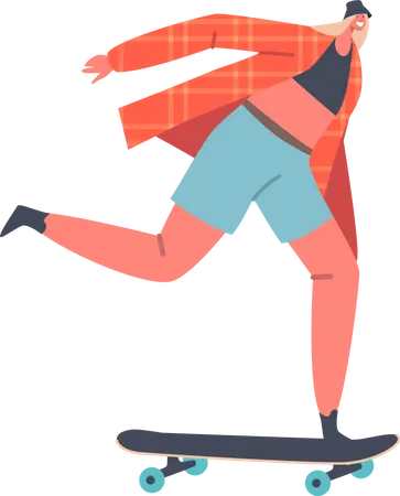 Woman Riding on Skateboard Training Extreme Stunts  Illustration