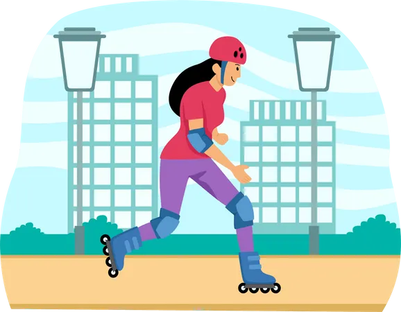 Woman riding roller skater  Illustration