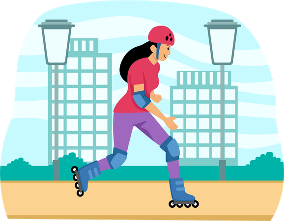 Woman riding roller skater  Illustration