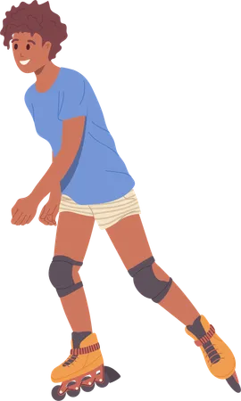 Pretty Young Woman Cartoon Character With Short Haircut Rollerblading Wearing Casual Clothing Safety Shoes And Protective Knee Pads Vector Illustration Isolated On White Background Youth Culture イラスト