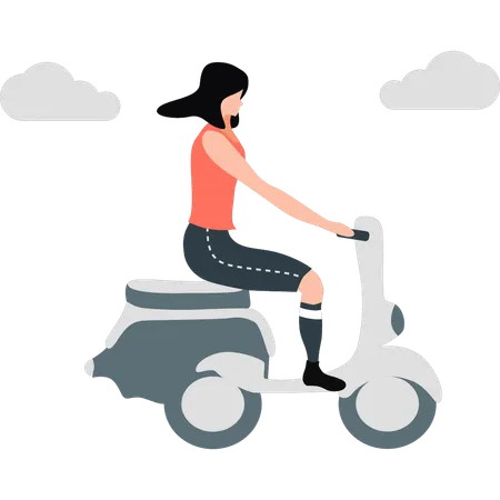 A Girl Is Riding A Scooter Illustration