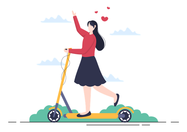 Woman riding scooter Illustration