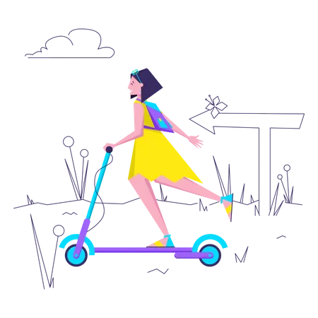 Woman riding scooter Illustration
