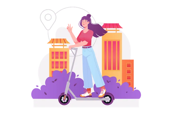 Woman riding scooter  Illustration