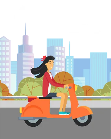 Woman riding scooter  Illustration