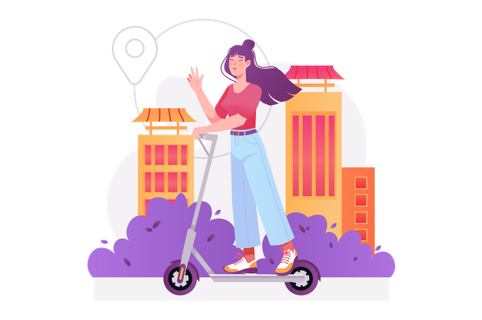 Woman riding scooter  Illustration