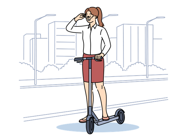 Woman riding scooter  Illustration