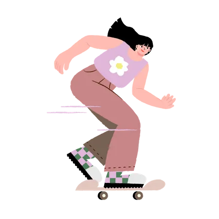 Woman riding skateboard  イラスト