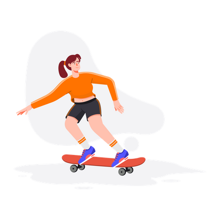 Woman riding skateboard  イラスト