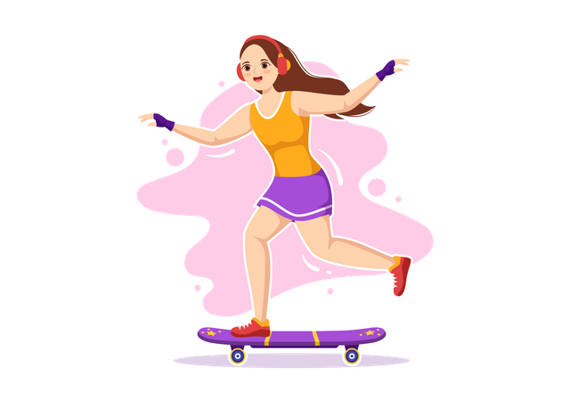 Woman riding skateboard  Illustration