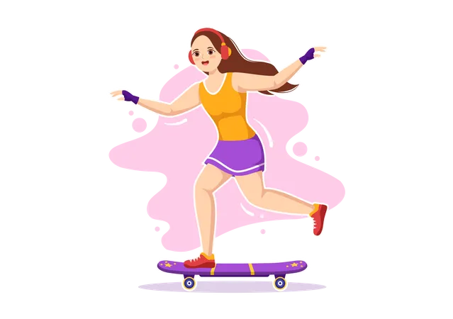 Woman riding skateboard  Illustration