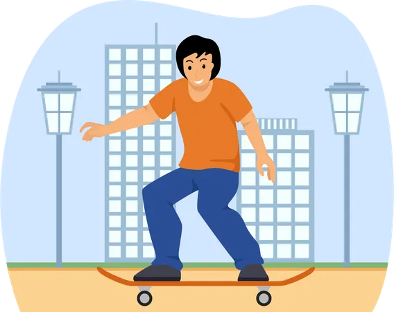 Woman riding skateboarding  イラスト