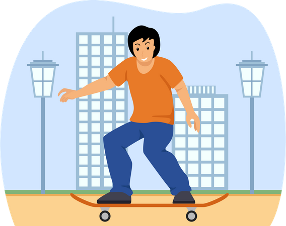 Woman riding skateboarding  Illustration