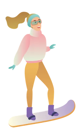 Woman riding snowboard  Illustration