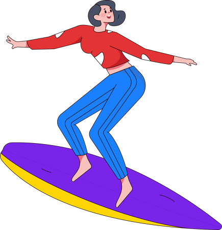 Woman riding surfboard  Illustration
