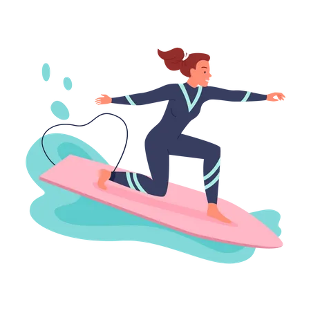 Woman Riding Surfboard  Illustration