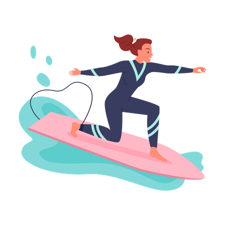 Woman Riding Surfboard  Illustration