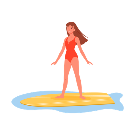 Woman Riding Surfboard  Illustration