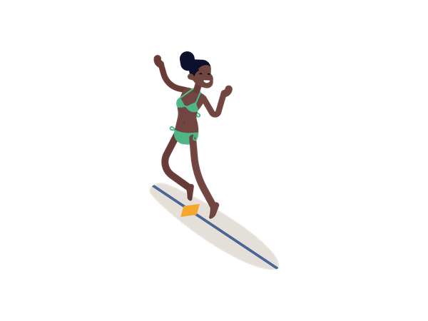 Woman riding surfing board Illustration