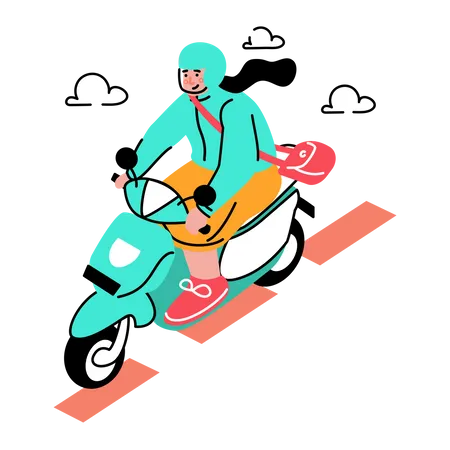 Woman riding touring motorcycle Illustration