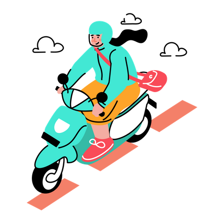 Woman riding touring motorcycle  Illustration