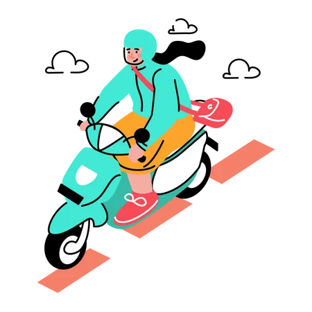 Woman riding touring motorcycle  Illustration