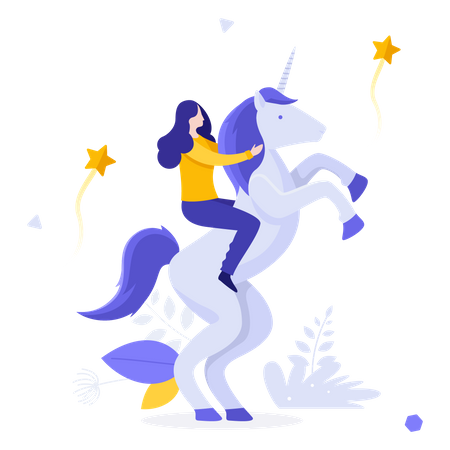 Woman Riding Unicorn  Illustration