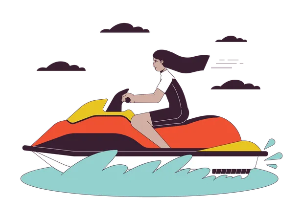 Woman riding water Jet ski  Illustration